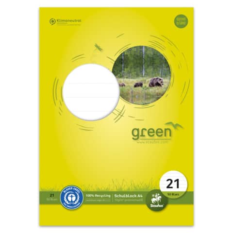 Schulblock, A4, 70g/m², 50 Blatt, Lin.21, liniert STAUFEN GREEN 040750021