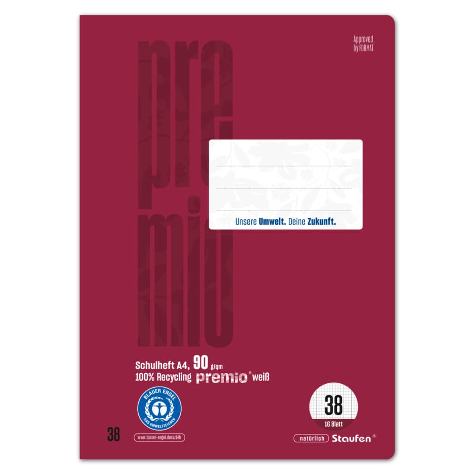 Schulheft, A4, 90 g/m², Weiß, Recyclingpapier