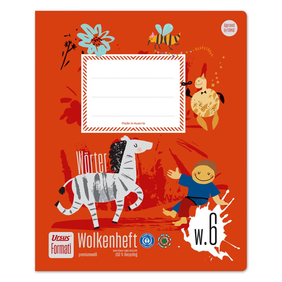 notebook, orange cover, illustrations, children, zebra
