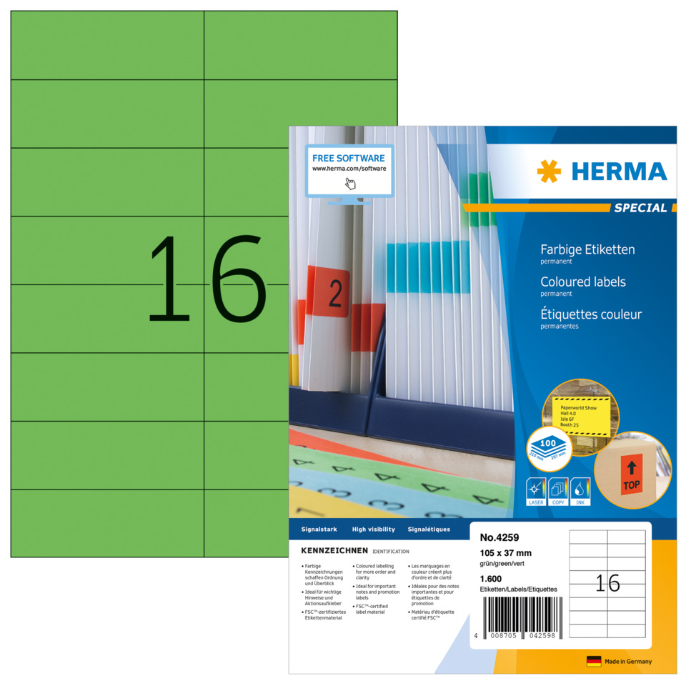 Farblabels, Etiketten, Aufkleber, Papieretiketten, Herma, colored labels, label sheets, office supplies, permanent labels, no. 16