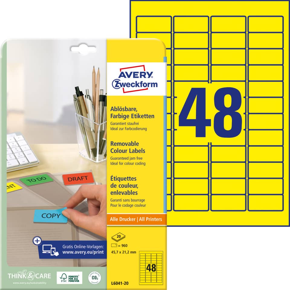  Etiketten,  farbige Etiketten,  Bürobedarf,  Avery Zweckform,  Klebeetiketten