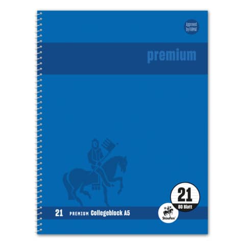 Collegeblock, A5, 90g/m², 80 Blatt, Lin.21, liniert, blau STAUFEN PREMIUM 734500121