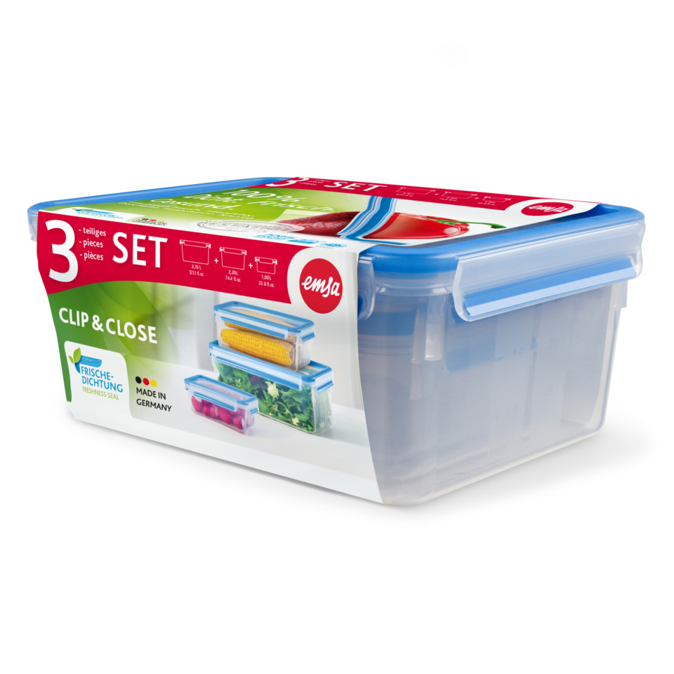 Aufbewahrungsbox, Clip & Close, 3-teilig, Kunststoffbehälter, lufthalternde Deckel