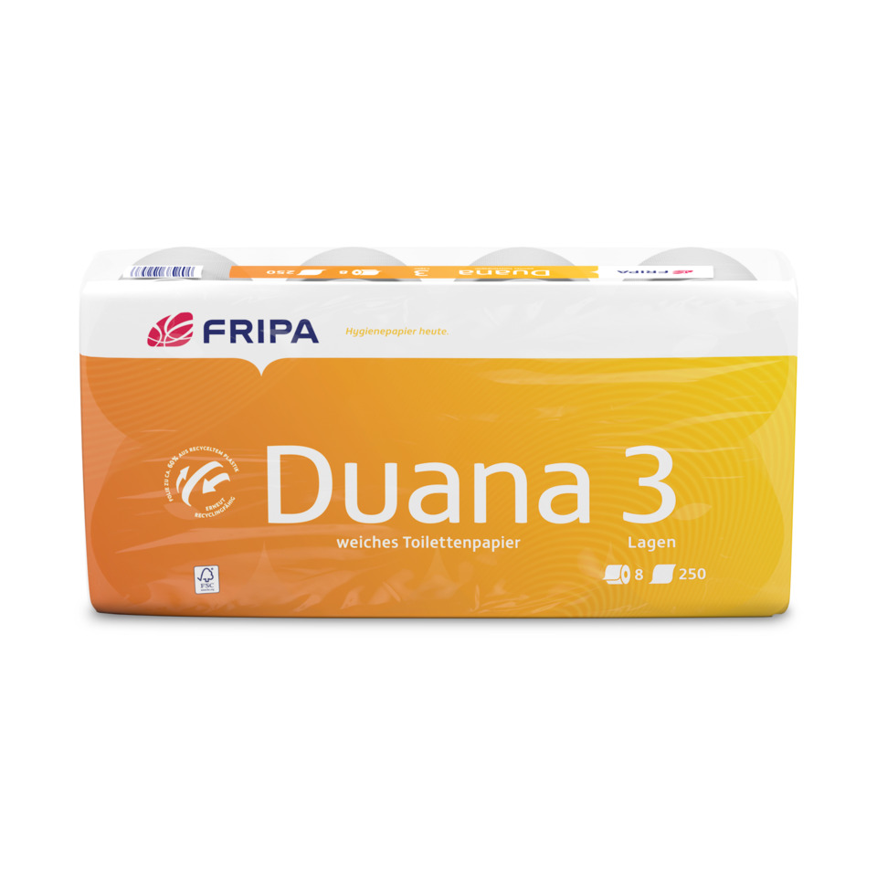 Toilettenpapier Duana, 3-lagig, 8 Rollen á 250 Blatt, weiß FRIPA 1300800