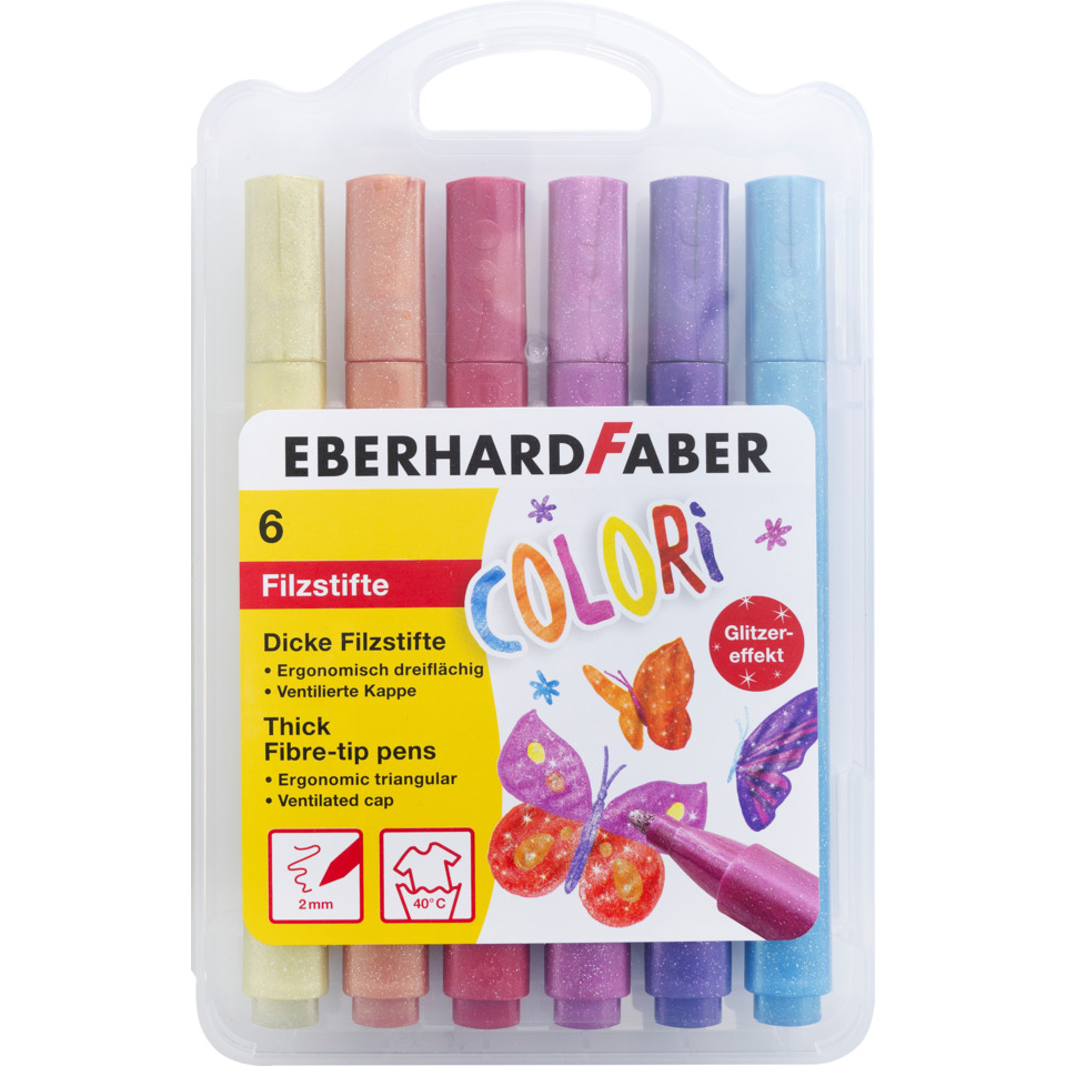 Filzstifte, Dicke Filzstifte, Glitzerstifte, Kinderstifte, 6er Set