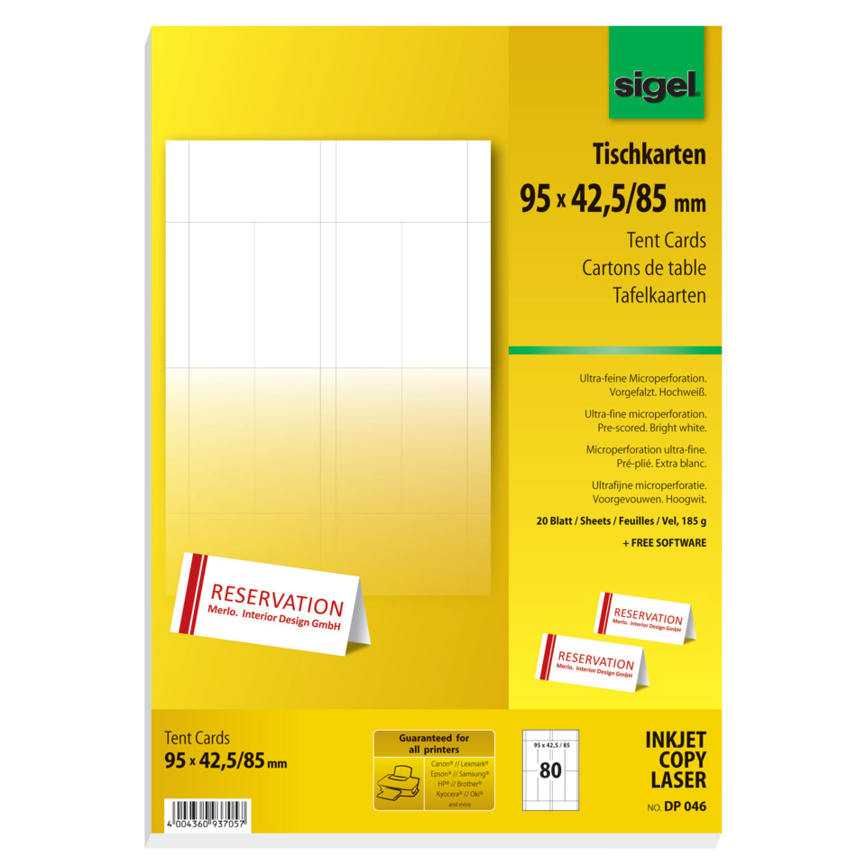 Tischkarten, Tent Cards, Maße 95 x 42,5/85 mm, Papier/Kartenset, Reservierung