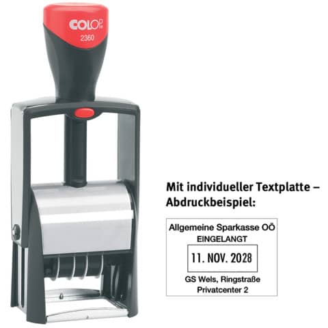 Selbstfärbestempel mit Platte, Datum + 4 Zeilen   individuell COLOP 2360P