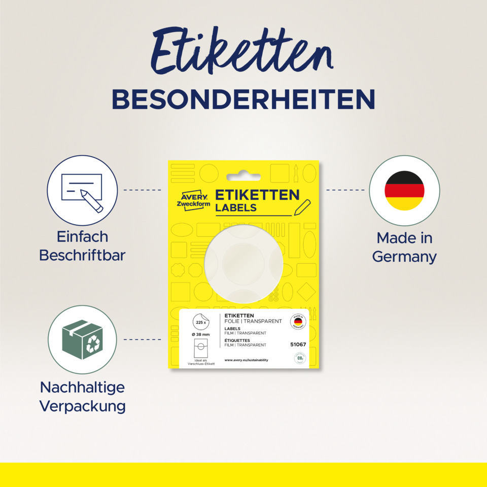 Etiketten, Labels, Transparent, Made in Germany, Nachhaltige Verpackung