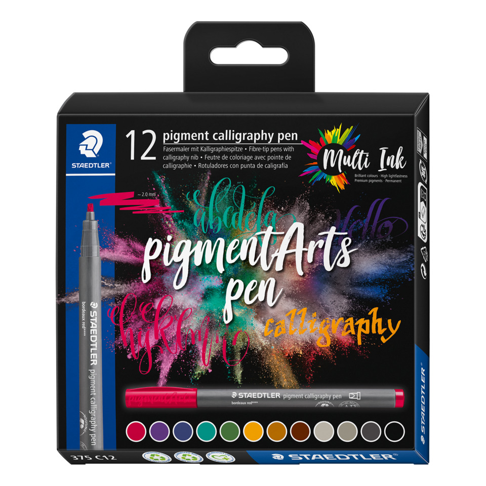  pigment pen,  calligraphy pen,  12 color set,  vivid ink,  Staedtler