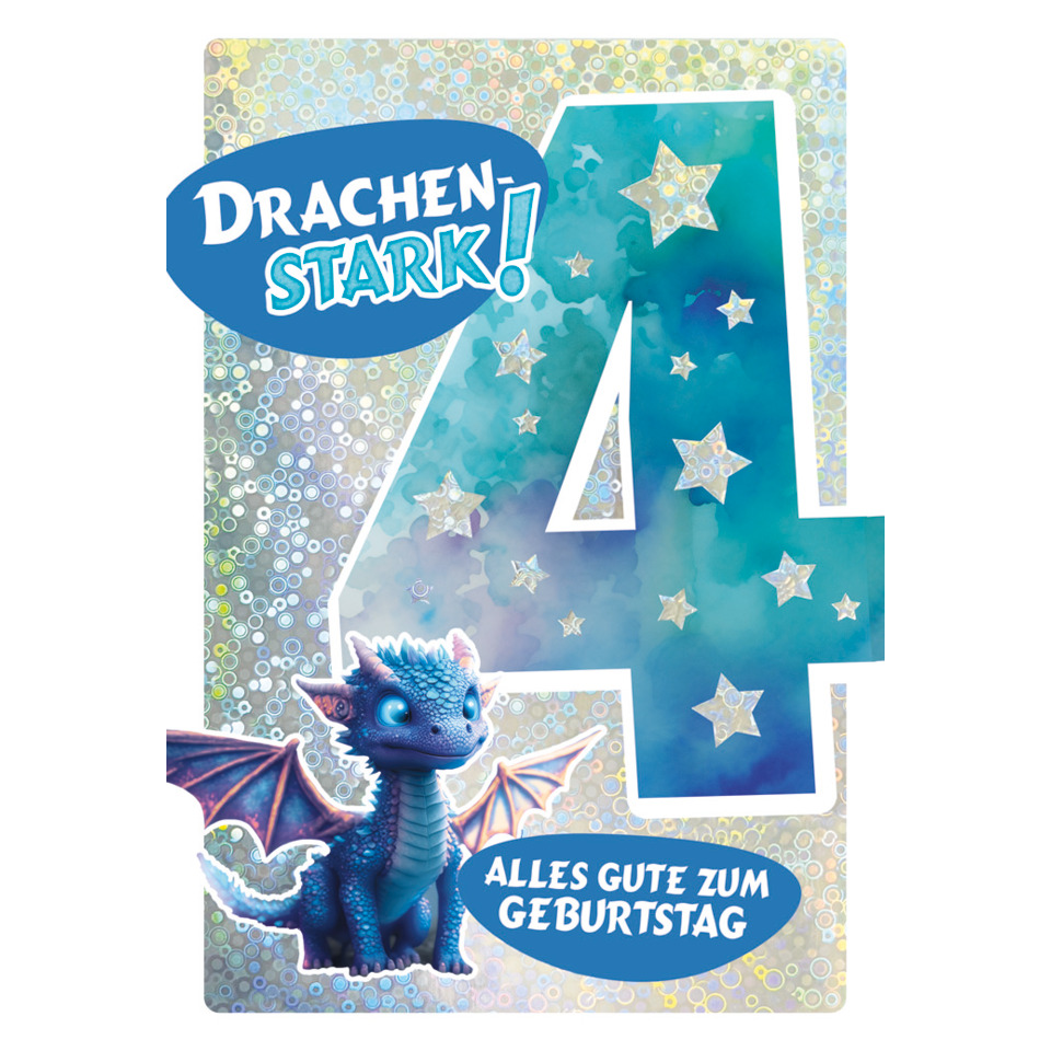geburtstag, geburtstagskarte, drache, glitzerstern, kinderkarte