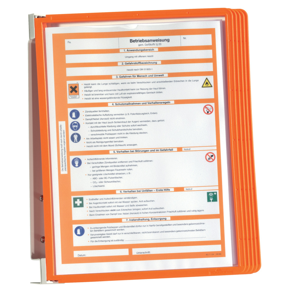 orange case, Anleitungblatt, Befestigung, Dokumentenhalter, rechteckig
