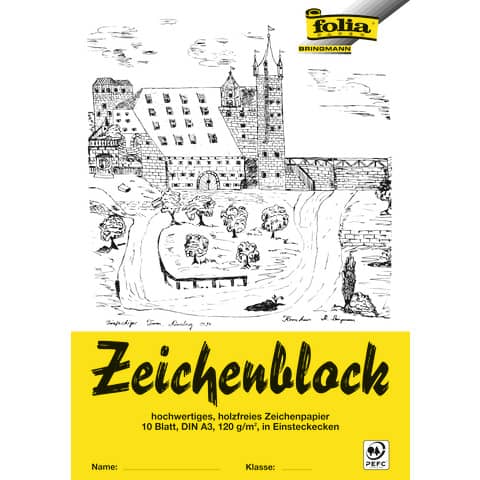 Zeichenblock mit Leinenecken, A3, 120g/m², 10 Blatt FOLIA 8103