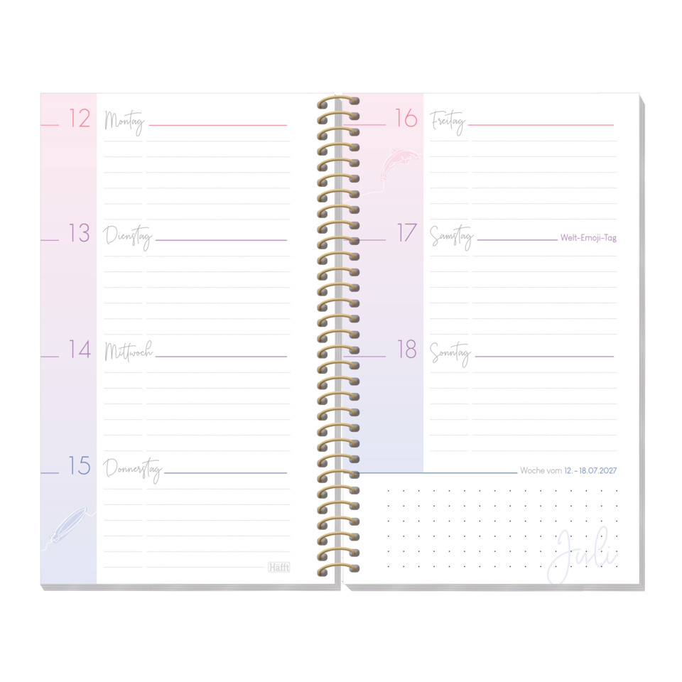 Planer, Spiralbindung, Wochentage, Pastellfarben, Kalender
