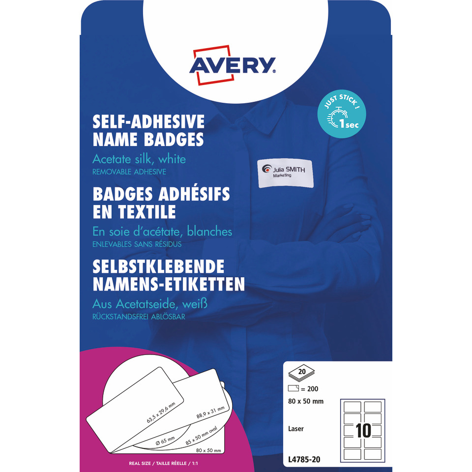self-adhesive name badges, name badge, textile badge, acetate, white badge