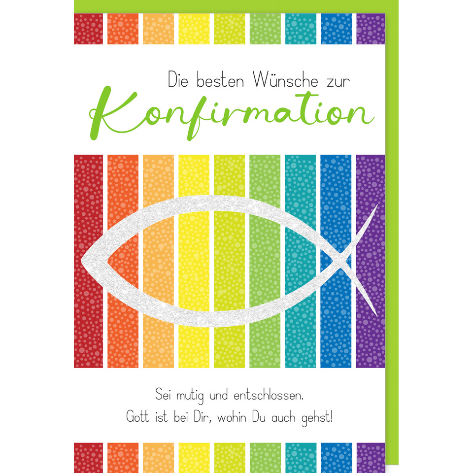 konfirmation, karte, feier, bunt, logo Fisch