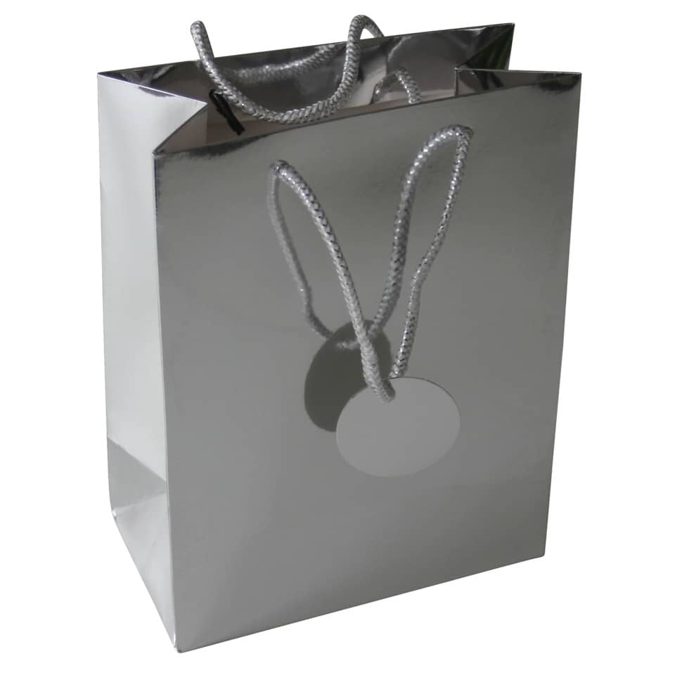 Geschenktasche, Shopper-Tasche, Silber, metallisch, Rundaufkleber