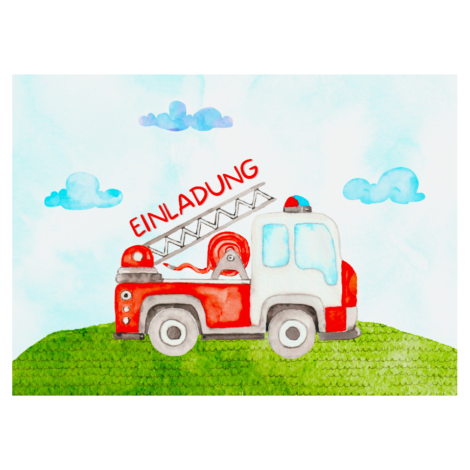 Feuerwehrwagen, Löschfahrzeug, Hubleiter, Rot, Gartenwiese