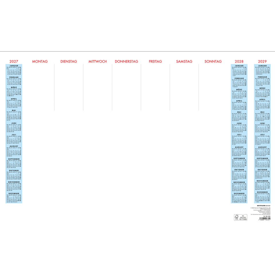 Kalender, Wandkalender, Monatskalender, blauer Kalender, 24-Monatskalender