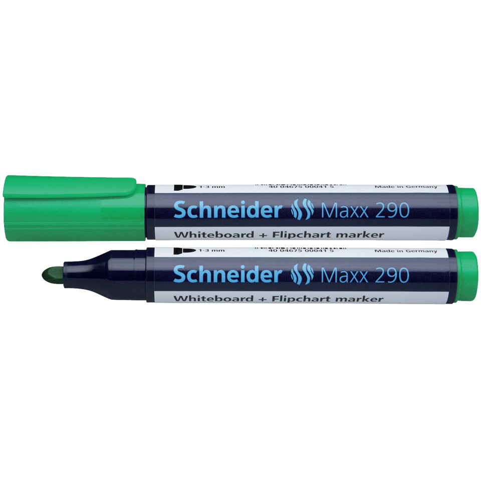 Whiteboard-marker, Grüner Deckel, Doppelspitze, Schneider Maxx 290, Blauer Körper
