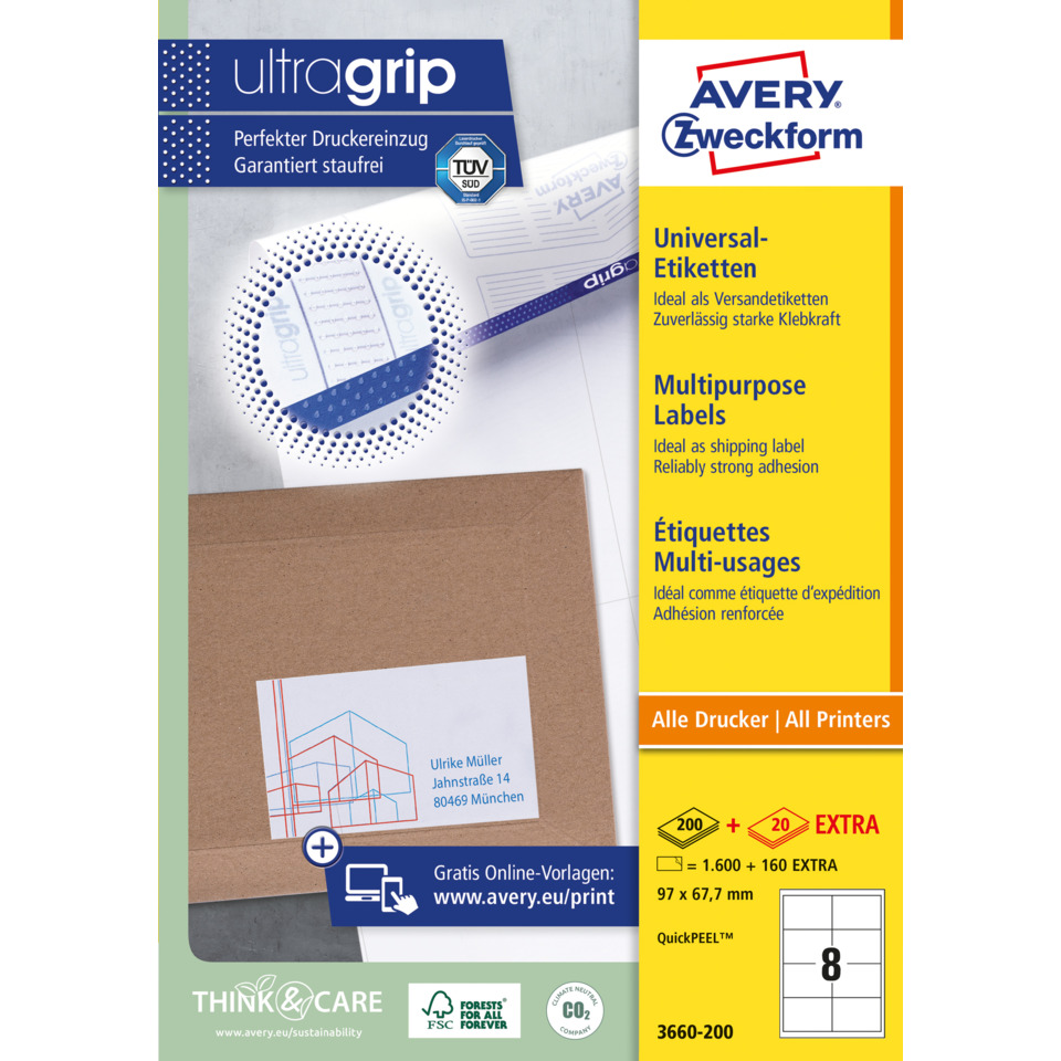 Universal Labels, Multipurpose labels, Print labels, Avery, Shipping labels, Klebeband, Etiketten, Allzwecketiketten, Industrieplot, Postversand