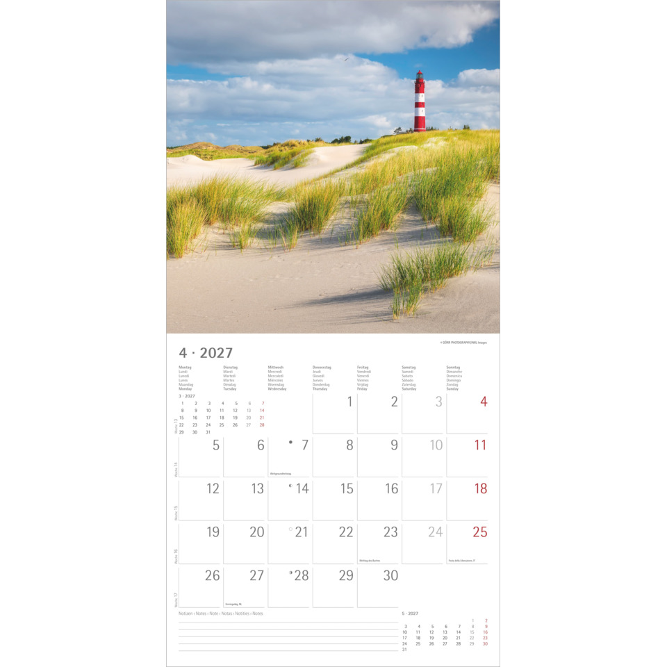 leuchtturm, küste, sanddünen, gräser, kalender