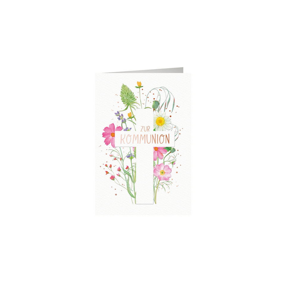 kommunionkarte, blumen, kußrosen, cross, einladungskarte