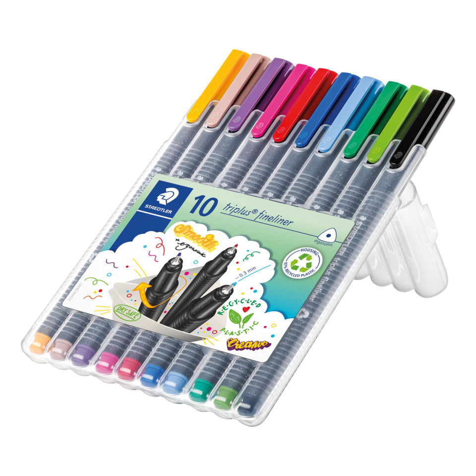 Fineliner, Marker-Set, 10 Farben, Farbstifte?, recycled plastic