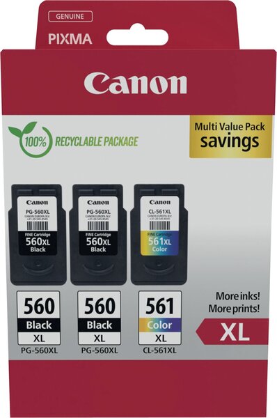 Multipack Tintenpatrone PGI-560XL / CL-561XL, für Canon Drucker, 2 x 14,3 ml, 1 x 12,2 ml, PGBK/C/M/Y