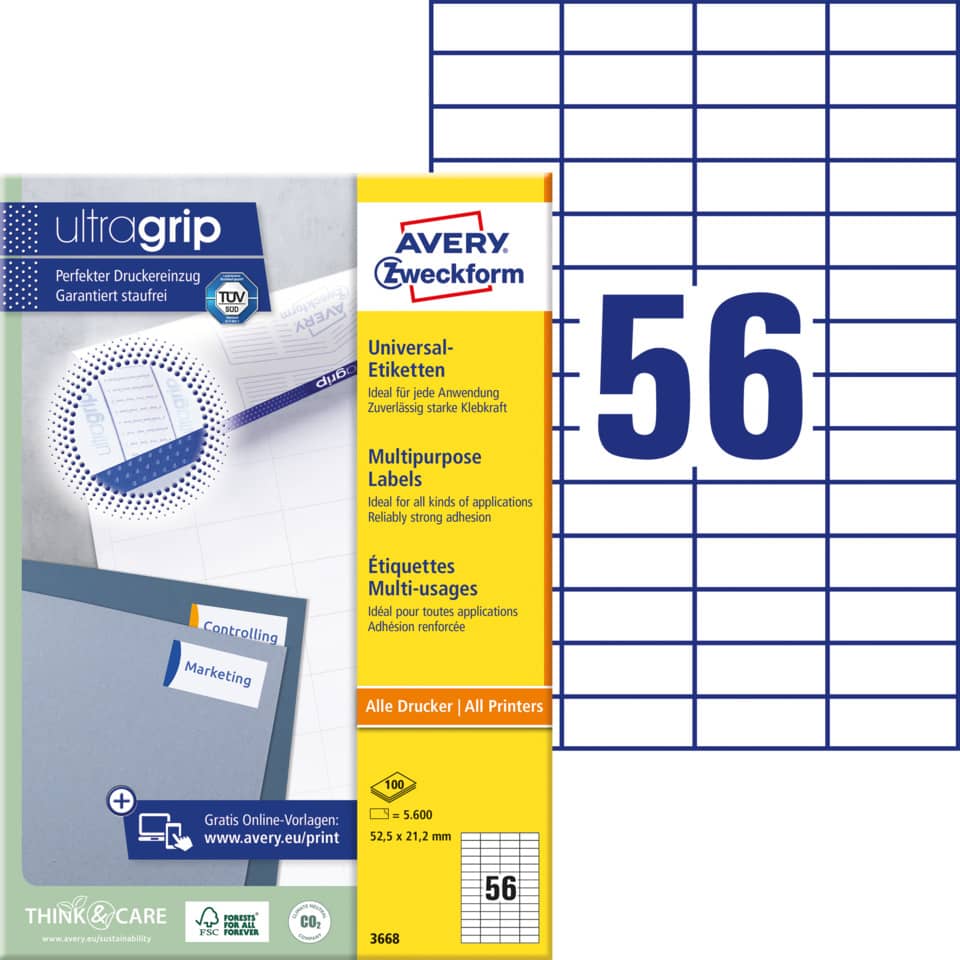 Etiketten, Universaletiketten, Druckerpapier, Klebebänder, Multifunktionsetiketten