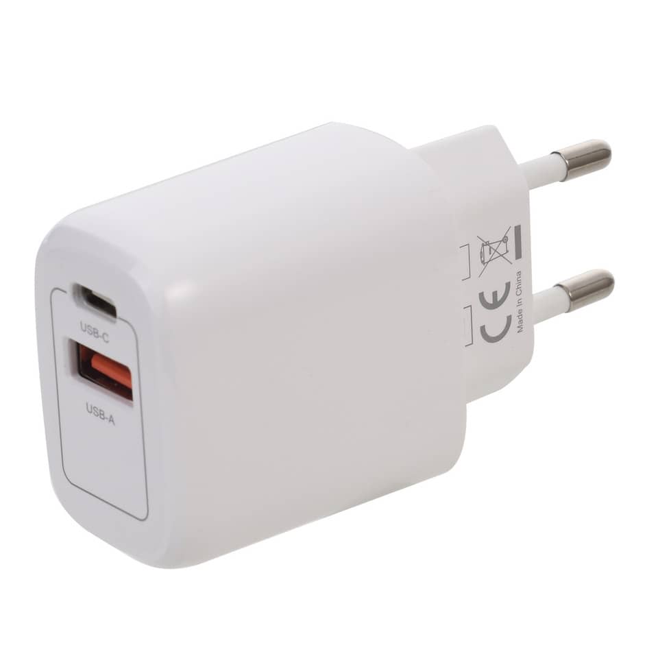 USB-C Ladegerät, Wandladegerät, EU-Stecker, USB-A Anschluss, kompakt