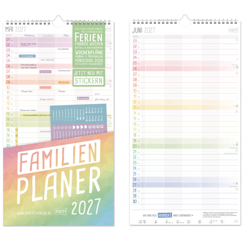 Familienplaner, Kalender, Woche, Jahr 2027, Notizbereich