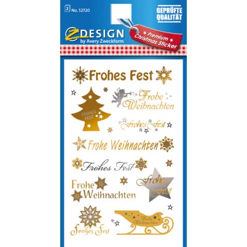 Weihnachtssticker Frohe Weihnachten, 20 Stück, gold/silber AVERY ZWECKFORM 52720