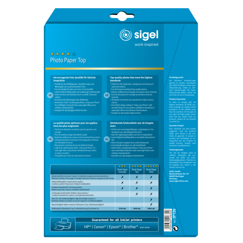 Photo paper top, Druckmedien, Verpackungskarton, blaues Kästchen, Tintenstrahl-kompatibel