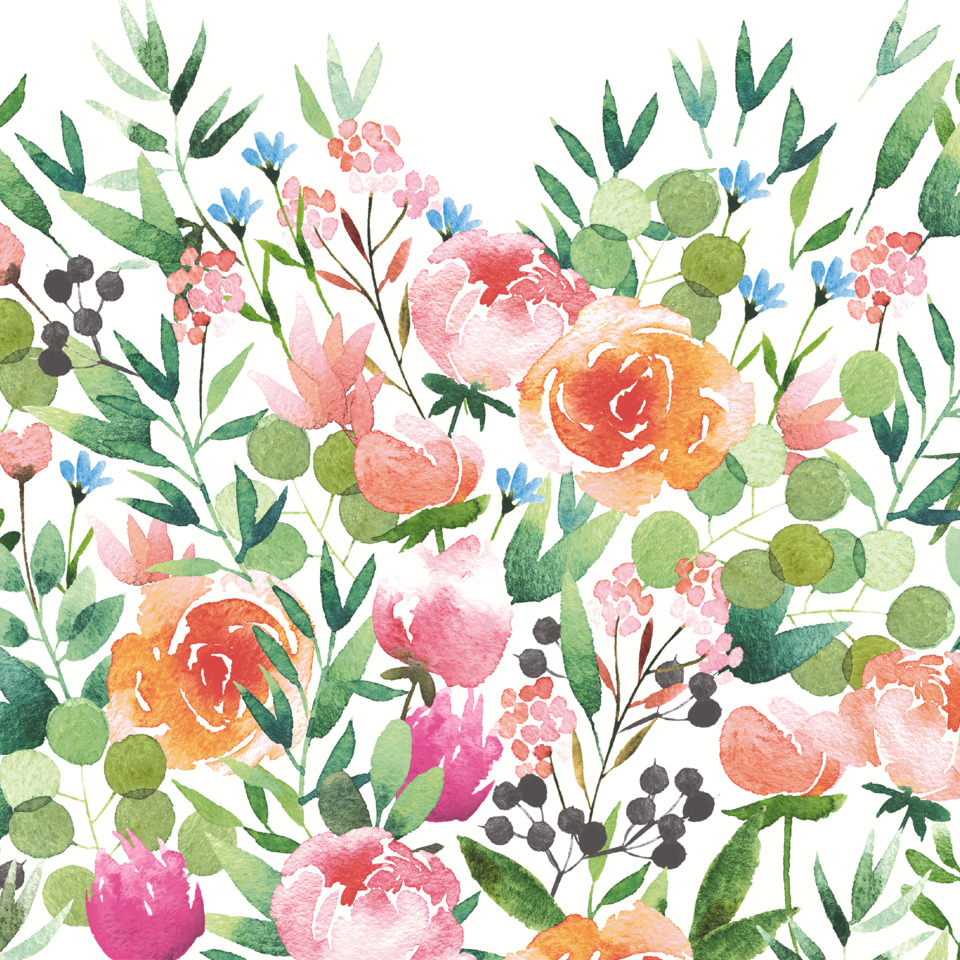 Blumen Muster, Wasserfarben-Print, Rosengebinde, Pflanzenmotiv, Floral Design