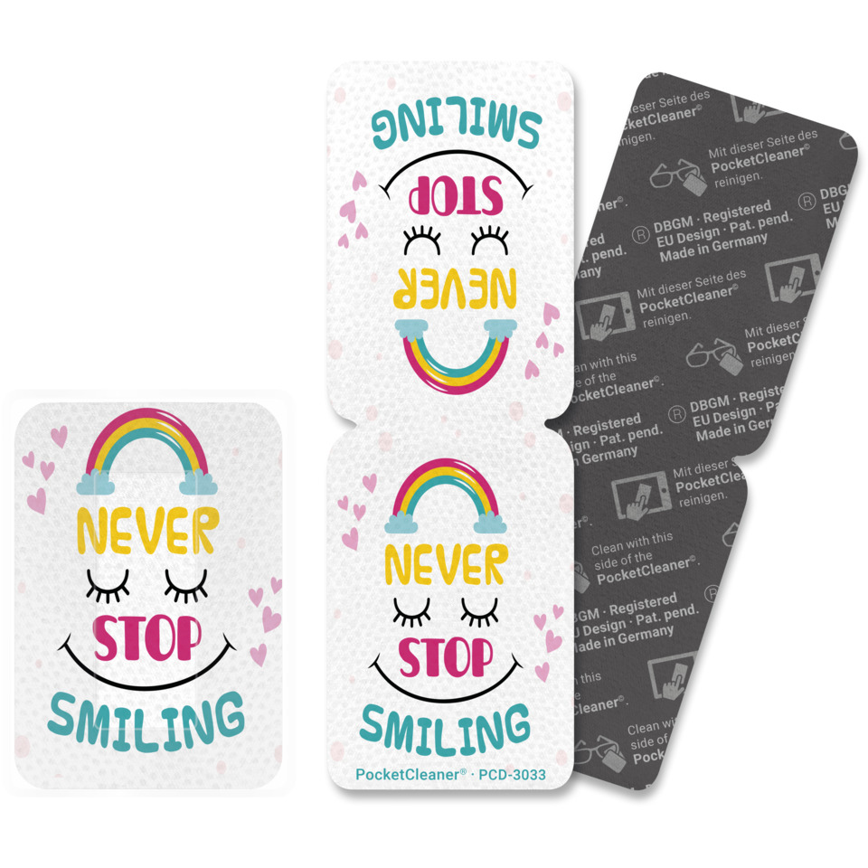 Sticker, PocketCleaner, Karte, lächelndes Gesicht, Regnbåge