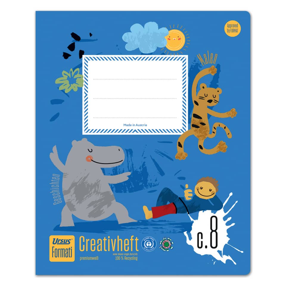 Schulheft, Creativheft, Notebook, Acrylfarben, blau