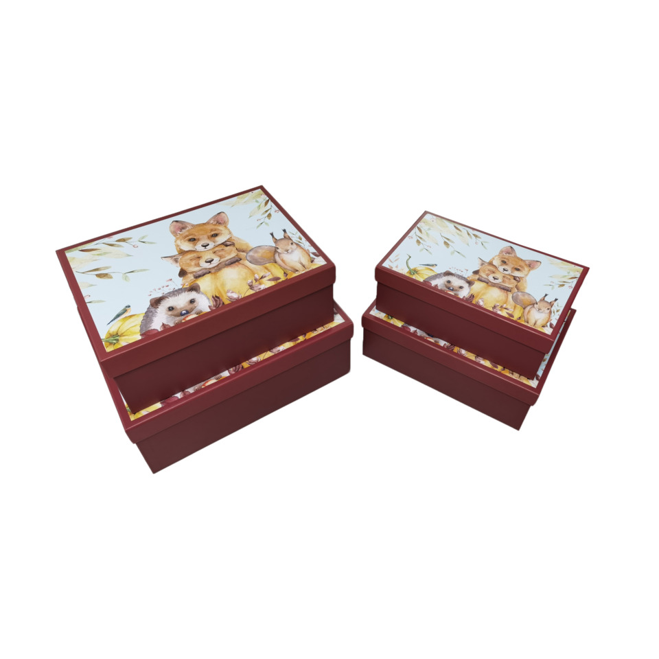 Box, Dekorationsbox, rote Box, Tierillustration, gestapelte Boxen
