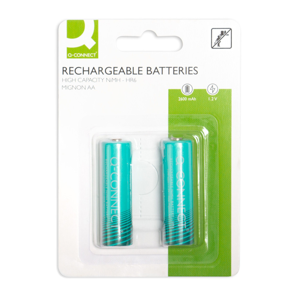 Rechargeable batteries, AA batteries, 2600 mAh, NiMH, Twin pack