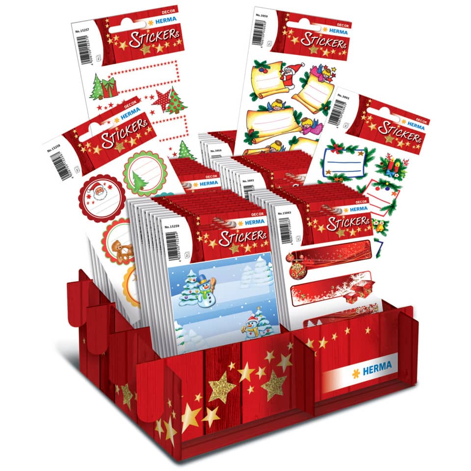 Weihnachtssticker Geschenke, sortiert im Display HERMA 15256