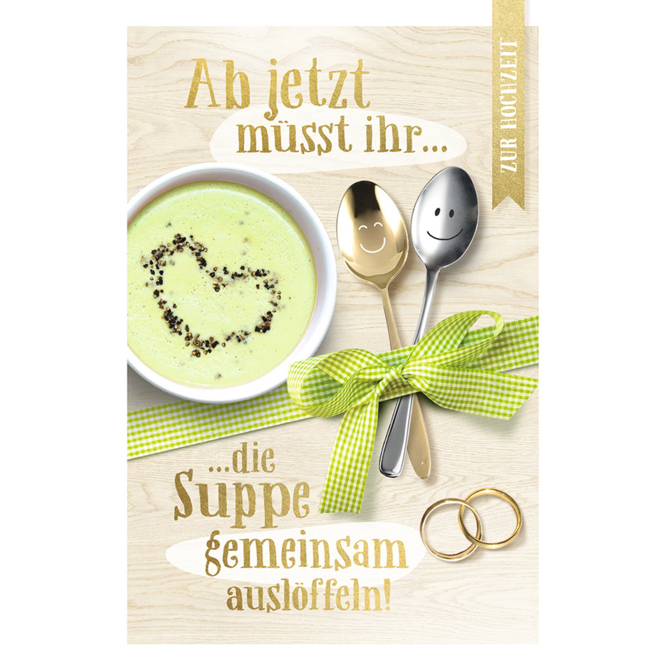 grüne-suppe, suppe, löffel, hochzeit, herz-dekor