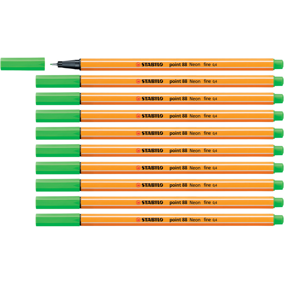 Marker, grüne Kappen, orangefarbene Gehäuse, Neon, Fein 0,4, Stabilo, Marker, Markerstifte, Spitze 88, Linienbreite 0,4