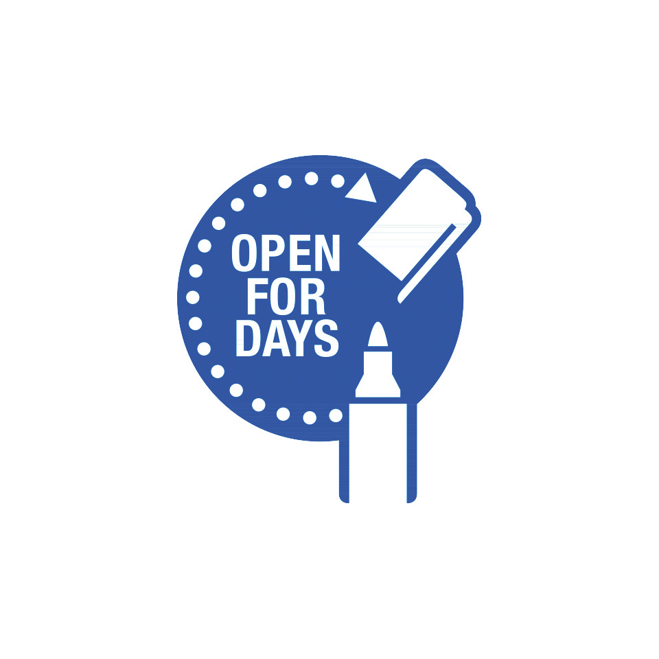 Open Days, blauer Abzeichen, druckbar, Gutschein, Logo Symbol