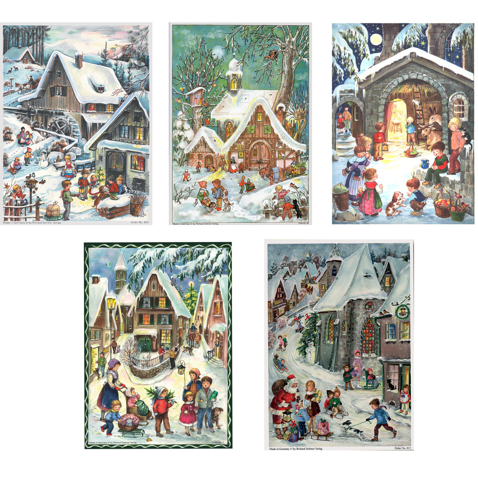 Winter, Snowy village, Kids, Christmas, Illustration