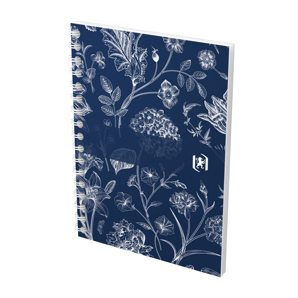 Notizbuch, Spiralbindung, Blumenmuster, Dunkelblau, Cover-muster
