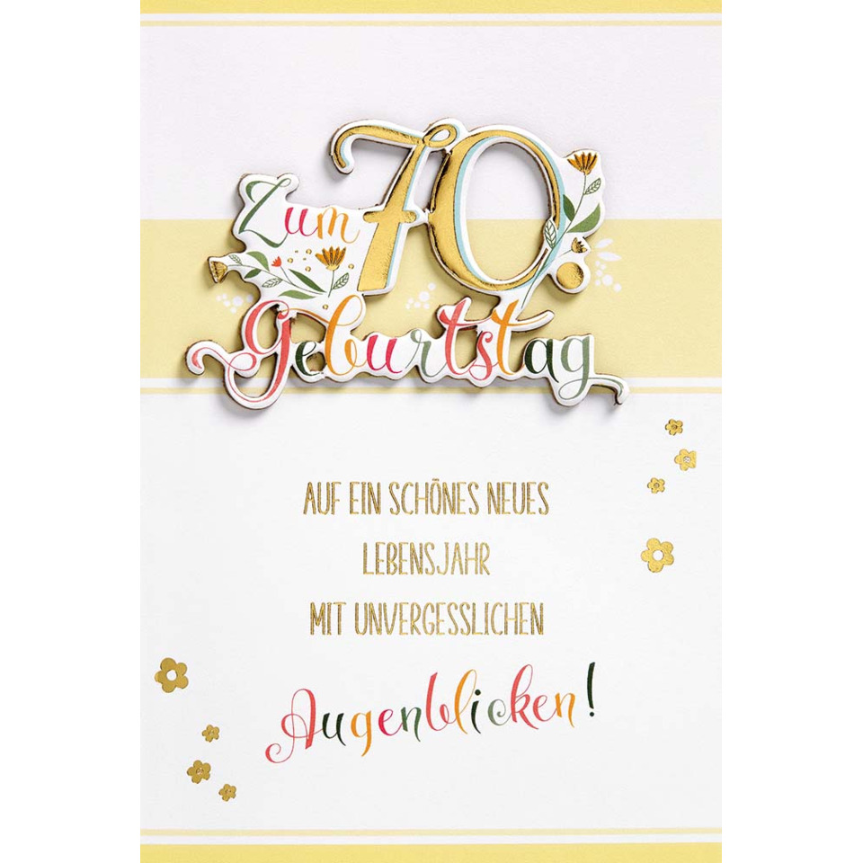 geburtstagskarte, blumen, goldfolie, farbenfrohe schrift, kartenaufmacher