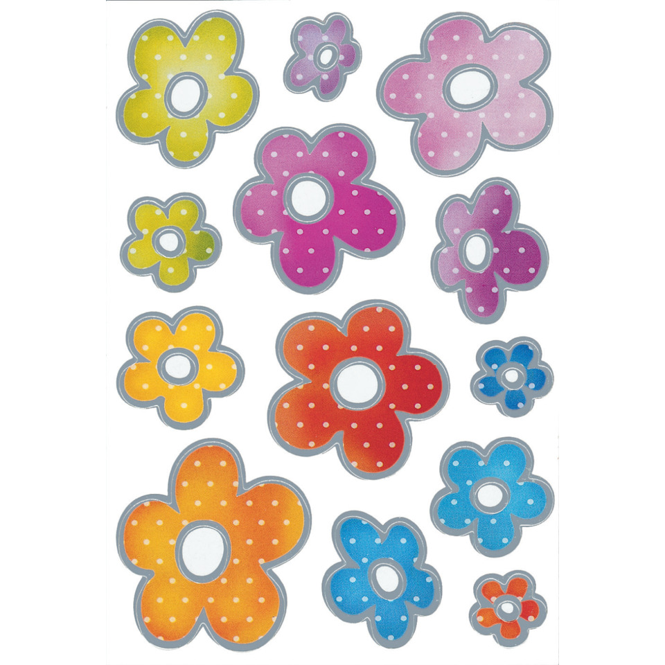 blume, aufkleber, stickers, polka-dots, bunte blumen