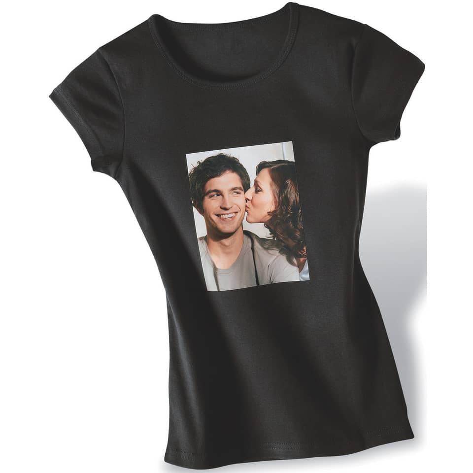 T-Shirt, Schwarz, Foto-Druck, Paarbild, Kurzarm