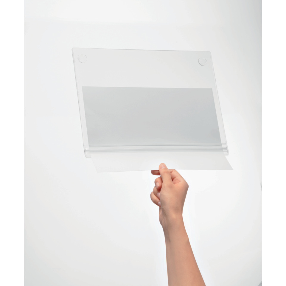 display stand, clear acrylic, holder, sheet protect, front-facing view