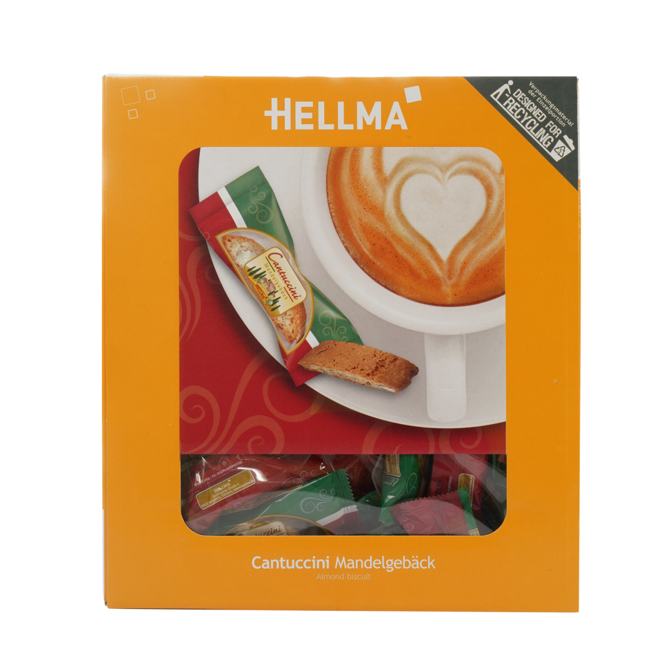 orangene verpackung, Kantucchini Mandelgebäck, Keks, Kaffeegetränk, gerösteter Snack