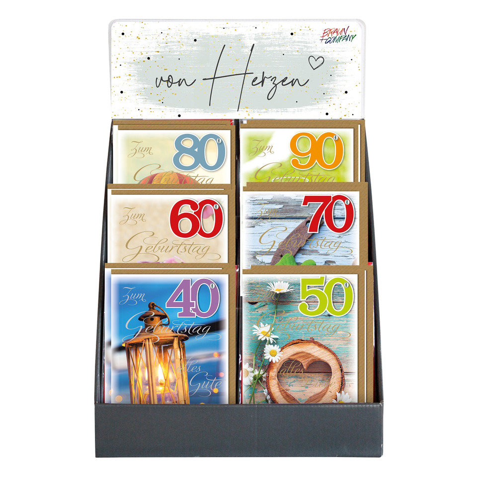 Geburtstagskarten, Bunte Karten, Buntkarten-Set, 80 90 60 70 50, 4x6 Kartenhalter